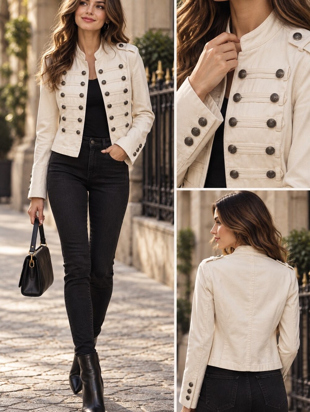 Classic Military-Style Cream Jacket